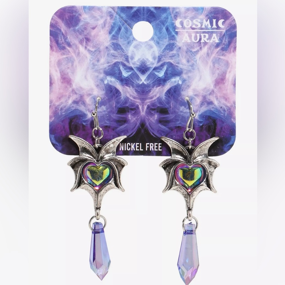 Cosmic Aura Dragon Wing Heart Drop Earrings Hot Topic